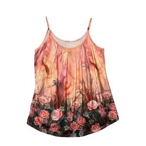 DENATER Womens 2XL Peach Floral Spaghetti Strap Flowy Tank Top Summer Camisole